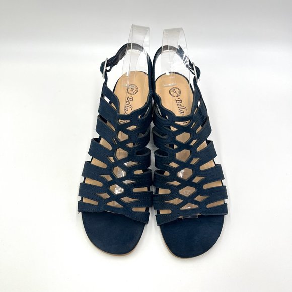 7W 7 WIDE Bella Vita Womens Taresa Navy‎ Blue Suede Cage Gladiator Sandals Shoes - Picture 3 of 13